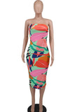 ZJKRL -  Women Print Strapless Bodycon Midi Mid-calf Length Dress  Sexy Off Shoulder Party Evening Summer Chic Vestidos Dresses