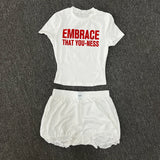 ZJKRL  -  American Spicy Girl Letter Printed Short Sleeve T-shirt Slim Crop Top High Waist Casual Shorts Set Summer Fashion Women Suit