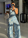 ZJKRL -  Summer Jumpsuits Ladies One Piece Outfit V Neck Sexy Backless Halter Jumpsuit Zebra Pattern Women Royal Blue Jumpsuit Elegant