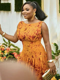 ZJKRL -  Ladies Long Sleeveless Dress Low Waisted Print Dresses Women Summer Sexy Orange Elegant and Chic Dress