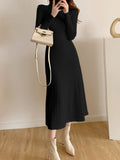 Zjkrl - Autumn Winter 2023 Slim Long Sleeve Party Midi Dress for Women Knitted Half High Collar Elegant Knitted Sweater Dresses Ladies