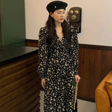 Zjkrl  -  holiday outfits Elegant Autumn Vintage Print Floral Chiffon Dress High Waist Spring A-Line Woman Dresses Party Luxury Long Sleeve Vestido
