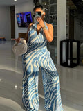 ZJKRL -  Summer Jumpsuits Ladies One Piece Outfit V Neck Sexy Backless Halter Jumpsuit Zebra Pattern Women Royal Blue Jumpsuit Elegant