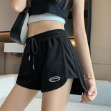 Zjkrl  -  Women Casual Loose Drawstring Sports Shorts Elastic High Waist Fitness Running A-line Shorts Basic Yoga Wide Leg Trousers Summer