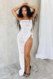 ZJKRL -  Women Sheer Lace Strapless Bodycon Long Maxi Dress 2024 Summer Sexy Side Lace-up Vestidos Night Club Party Evening Dresses