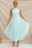 ZJKRL -  Elegant Pleated Mesh Maxi Wedding Dress Women Solid Halter High Waist Sleeveless Party Cocktail Bridesmaid Long Dresses