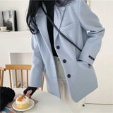 ZJKRL -  Korean Style Woolen Outerwear Women's Blazer Solid Coats Single Breasted Winter Autumn New Jackets Casual Female Clothing
