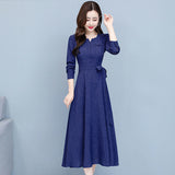 V-neck Elegant Fashion Long Sleeve Button Elastic Waist Belt Dress Comfortable Simple Solid Color Autumn Women's Clothing