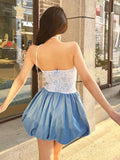 ZJKRL -  Elegant Patchwork Woman Dress Sleeveless Wrap Backless Puffy Print Skinny Sweet Temperament Birthday Party Mini Bodycon