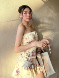ZJKRL -  Puss Flower Print 2-Piece Set Women Y2K Single-Breasted Metal Buckle Wrap Top+Lace Folds Hem Skirt Sweet Matching Suits