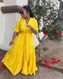 ZJKRL -  Summer Button Down Shirt Dress Women Casual Solid Turn Down Collar Half Sleeve Ruched Party Club Maxi Dress Women Pleated Dress