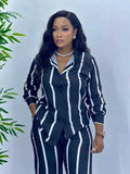 ZJKRL -  Chic and Elegant Woman Set Long Sleeve Autumn Striped Shirt and Pants Streetwear Female Two Pieces Sets