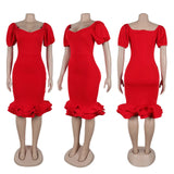 ZJKRL -  Elegant Party Dress for Women Ruffle Evening Dresses Lantern Short Sleeve Fishtail Tiered Wedding Dress Women