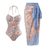 ZJKRL  -  Retro Floral Print Swimsuit Set for Women, Fashion Neck Tie, High Waist Cover Up, Summer
