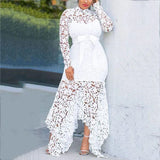 ZJKRL -  New Spring Hollow Out Lace Irregular Maxi Party Dress Women Solid Bodycon Evening Wedding Long Dress Women