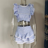 Zjkrl  -  New Summer Sunday Set elastic waistband Cropped top with ruffle detail and cute ruffle mini shorts skirts