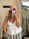 Zjkrl  -  holiday outfits Poplin Bowknot White Cute Crop Tops Women Summer Sleeveless V Neck Tanks Camis Sexy Backless Ruffles Black Camis
