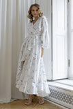 Zjkrl - Bandage White Polka Dot Long Sleeve Dresses Elegant Boho Beach Chiffon Long Dress Sexy Slit Maxi Dresses For Women Summer 2023