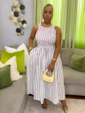 ZJKRL -  Summer Women White Casual Dress A-line Backless Dresses with Crossed Neck on Back Elegant and Youthful Sexy Dresses Stripe Print