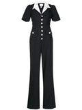 ZJKRL -  Fashion Women Short Sleeve Button Office Wide Leg Jumpsuits Elegant Summer OL Chic Party Outfits One Piece Suit Rompers