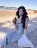ZJKRL -  New Summer French Fashion Women Spaghetti Strap Elegant Long Mermaid Ruffles Dresses Evening Party Prom Clothes