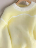 Zjkrl  -  holiday outfits Fashion Yellow Sweet Sweaters Women Casual Loose Elegant Knitted Jumpers Korean Long Sleeve O Neck Patchwork Pullovers New