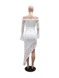 ZJKRL -  Women Elegant Slash Neck Dress Irregular Sexy Lace See Through Dress Hollow Out Mid-length Summer Dress