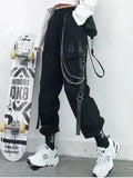 Zjkrl  -  holiday outfits Gothic Women Cargo Pants Black Joggers High Waisted Harajuku Harem Pants Punk Goth Techwear Chain Trousers Female Hip Hop