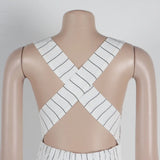 ZJKRL -  Summer Women White Casual Dress A-line Backless Dresses with Crossed Neck on Back Elegant and Youthful Sexy Dresses Stripe Print