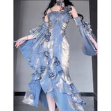 Zjkrl  -  Blue Rose Lolita Fishtail Dress with Exquisite Design for Elegant Goddess - like and Mature Ladies' Birthday.