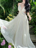 Fashion Elegant Casual Women Summer Dress Spaghetti Strap Vintage A-Line Solid Chic Party Dresses Female Clothes Long Robe
