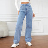Zjkrl  -  Denim Jeans Women Straight Pants Washing High Waist Loose Pockets Basics Ankle Length Y2k Blue Pants Streetwear Slight Strech