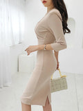ZJKRL -  New Fashion Lady Work Style Formal Occasion Solid Pencil Dress Women Clothes Elegant Office Commute Simple V-Neck Slim Vestidos