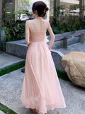 ZJKRL -  Spring Summer New Satin Midi Spaghetti Strap Dresses for Women Pink Dress Wedding Evening Party Dress Prom Robe Vestidos