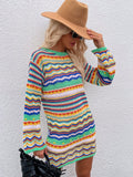 Womens Clothing Women's Dress Tops Female Clothing Autumn Winter Round Neck Knitwear Women's Stripe Pullover Mid Length Sweater