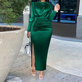 Zjkrl  -  Long Dress Women Party Pleated Bandage Elegant Evening High Waist Summer Dresses Prom Formal Green Bodycon Maxi Work Vestidos