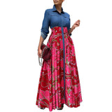 ZJKRL -  Autumn Printed Button Down Shirt Maxi Dress Women Denim Patchwork Long Sleeve Ruched Party Evening Work Long Dresses