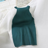 Zjkrl  -  Women Tank Top Knit Off Shoulder Sexy O-Neck T-Shirt Solid Halter Camisole Summer Female Casual Slim Simple New Pullover