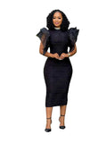 ZJKRL -  Elegant Dresses for Women Ruffle Sleeve Dress Knee Length Wave Print Sexy Summer Light Dress Birthday