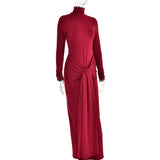 ZJKRL -  Spring Tight Fitting Bandage Party Maxi Dress Women Solid High Neck Long Sleeve Bodycon Stretch Long Club Evening Dress
