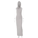 Zjkrl - Hooded Long Sleeve Maxi Dresses For Women Tight Black Long Dress Plain Bodycon Autumn Winter Dress 2023