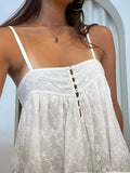 Zjkrl  -  Buttons Strap Summer Women's Dresses Casual Beach White Long Dress Embroidery Cotton Vestidos Holiday Vacation Dress