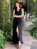 ZJKRL -  White Haute Couture Elegant Jumpsuit For Women'S Summer V-Neck Sleeveless Chic Slit Style Slim Fit Jumpsuit