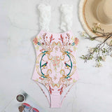 ZJKRL  -  Blue Printed Bubble Strap Swimsuit, High Waist, Slim Bikini and Skirt, Retro Square Neck, Backless, Fashion