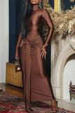 ZJKRL -  Spring Tight Fitting Bandage Party Maxi Dress Women Solid High Neck Long Sleeve Bodycon Stretch Long Club Evening Dress