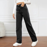 Zjkrl  -  Denim Jeans Women Straight Pants Washing High Waist Loose Pockets Basics Ankle Length Y2k Blue Pants Streetwear Slight Strech