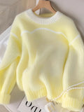 Zjkrl  -  holiday outfits Fashion Yellow Sweet Sweaters Women Casual Loose Elegant Knitted Jumpers Korean Long Sleeve O Neck Patchwork Pullovers New