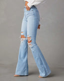 Zjkrl  -  Blue Jeans for Women Pants Jeans Casual Long Flare Pants Slim High Waist Hole Denim Trousers Button Capris Y2k Spring