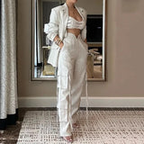 Zjkrl  -  holiday outfits Apricot Top & Wide Leg Pants Set Elegant Women Lace Up Wide Leg Pant Sets Two Piece Suit Spring Summer High Waist Trousers Suit