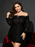 Zjkrl  -  Plus Size Dresses for Women Sexy Off Shoulder Lace Up A Line Mini Lace Dress Chic Elegant Woman Dress Long Sleeves